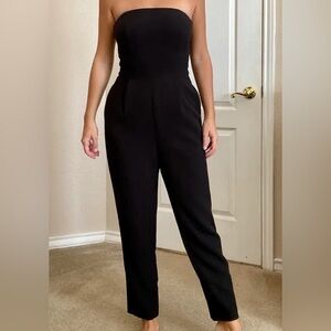 Express black strapless dressy jumpsuit with pockets and zipper